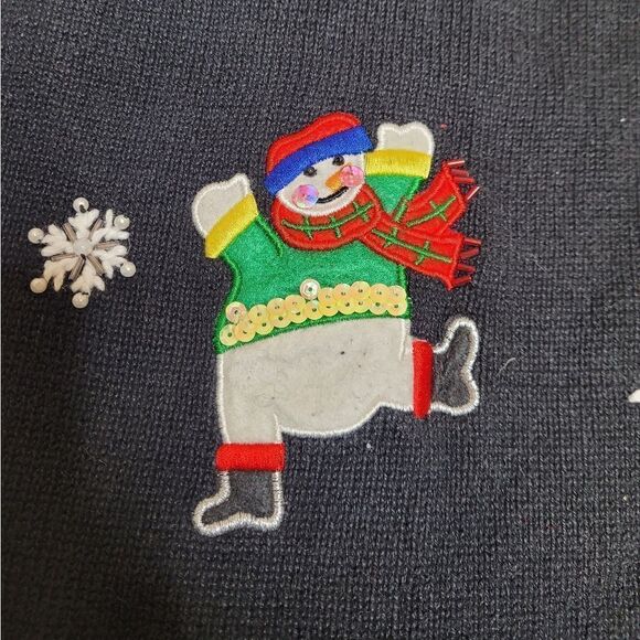 VINTAGE 90s Quaker‎ Factory snowman snowflake zip up cardigan sweater L - Picture 3 of 10
